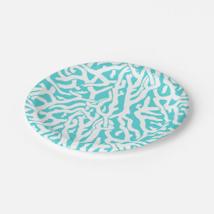 Beach Coral Reef Pattern Nautical White Blue Paper Plates