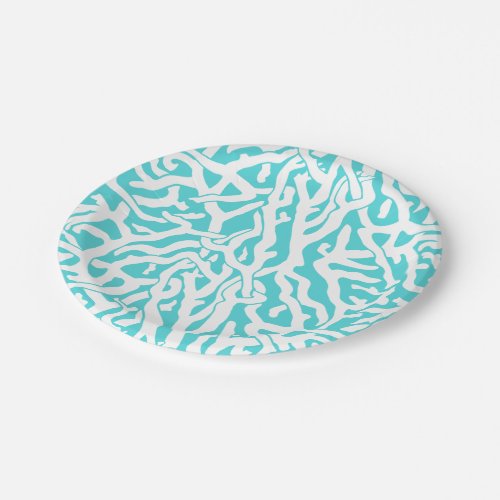 Beach Coral Reef Pattern Nautical White Blue Paper Plates
