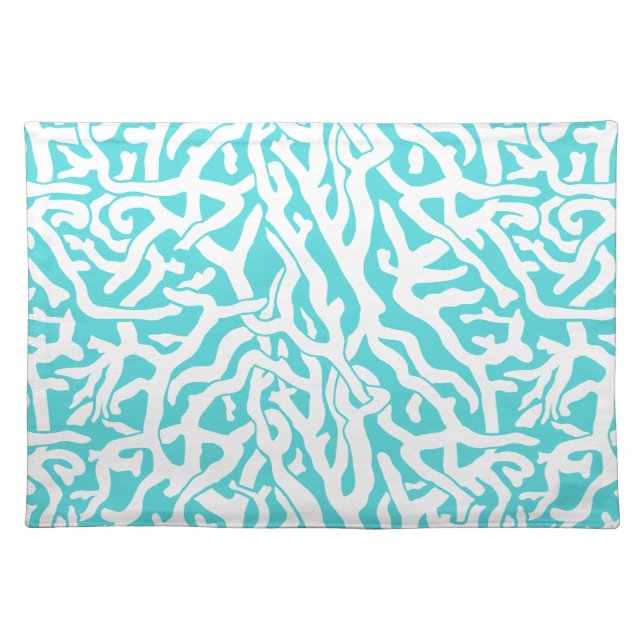Beach Coral Reef Pattern Nautical White Blue Placemat (Front)