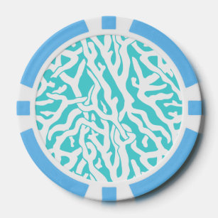 Beach Coral Reef Pattern Nautical White Blue Poker Chips