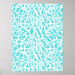 Beach Coral Reef Pattern Nautical White Blue Poster