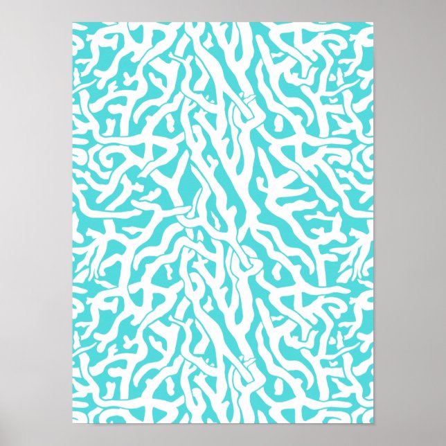 Beach Coral Reef Pattern Nautical White Blue Poster (Front)