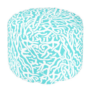 Beach Coral Reef Pattern Nautical White Blue Pouf