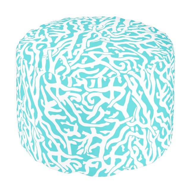 Beach Coral Reef Pattern Nautical White Blue Pouf (Angled Front)