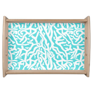 Beach Coral Reef Pattern Nautical White Blue Serving Tray