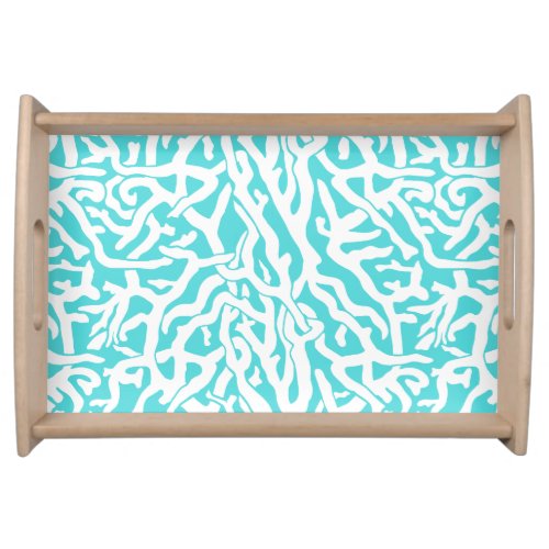 Beach Coral Reef Pattern Nautical White Blue Serving Tray
