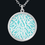 Beach Coral Reef Pattern Nautical White Blue Silver Plated Necklace<br><div class="desc">This pretty ocean / beach-inspired repeating nautical pattern looks like an intricately-woven coral reef in white on a beachy - blue background. The elegant coral reef pattern is done in a stencil look. The color of blue is reminiscent of bright, clear tropical seas. This simple, modern design is perfect for...</div>