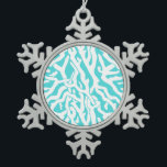 Beach Coral Reef Pattern Nautical White Blue Snowflake Pewter Christmas Ornament<br><div class="desc">This pretty ocean / beach-inspired repeating nautical pattern looks like an intricately-woven coral reef in white on a beachy - blue background. The original, elegant coral reef design is made in a stencil look. The color of blue is reminiscent of bright, clear tropical seas. This simple, modern design is perfect...</div>