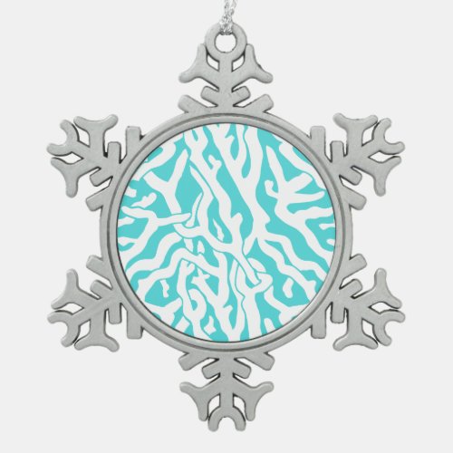 Beach Coral Reef Pattern Nautical White Blue Snowflake Pewter Christmas Ornament