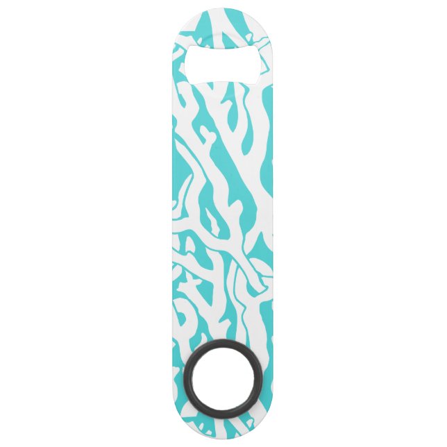 Beach Coral Reef Pattern Nautical White Blue Speed Bottle Opener (Front)