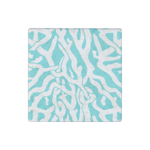 Beach Coral Reef Pattern Nautical White Blue Stone Magnet