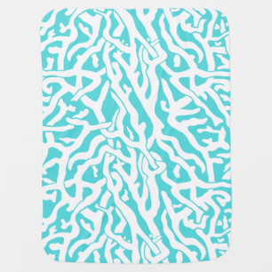 Beach Coral Reef Pattern Nautical White Blue Stroller Blanket