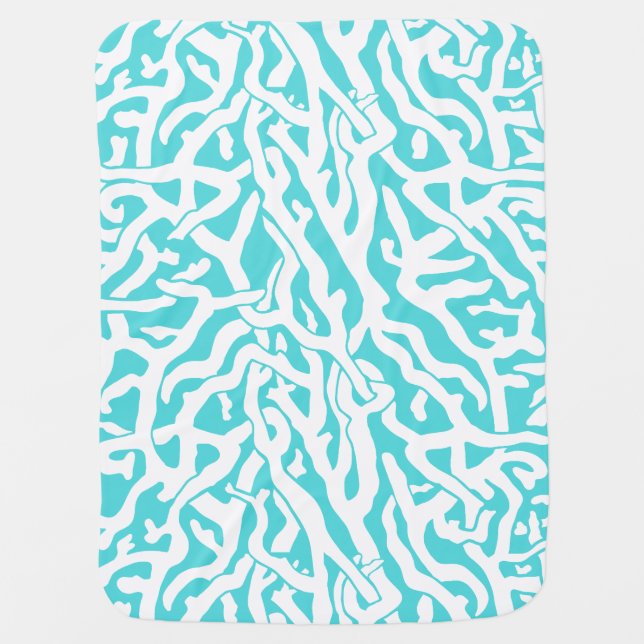Beach Coral Reef Pattern Nautical White Blue Stroller Blanket (Front)