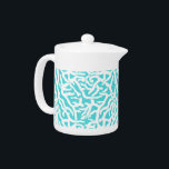 Beach Coral Reef Pattern Nautical White Blue Teapot<br><div class="desc">This pretty ocean / beach-inspired repeating nautical pattern looks like an intricately-woven coral reef in white on a beachy - blue background. The elegant coral reef pattern is done in a stencil look. The color of blue is reminiscent of bright, clear tropical seas. This simple, modern design is perfect for...</div>