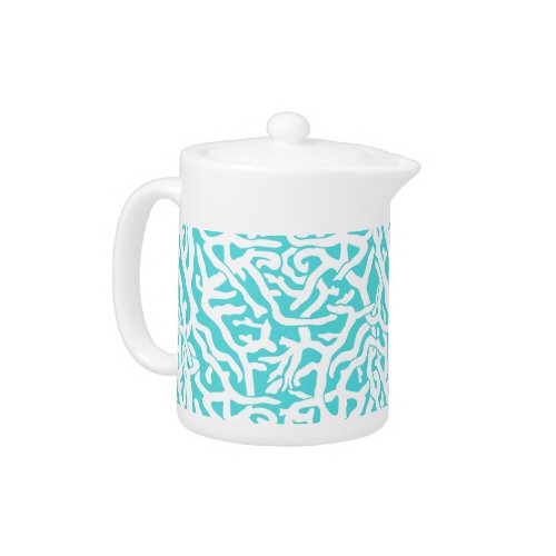 Beach Coral Reef Pattern Nautical White Blue Teapot