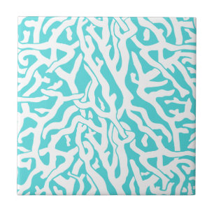 Beach Coral Reef Pattern Nautical White Blue Tile