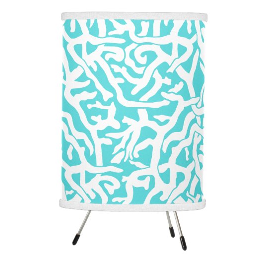 Beach Coral Reef Pattern Nautical White Blue Tripod Lamp (Right)