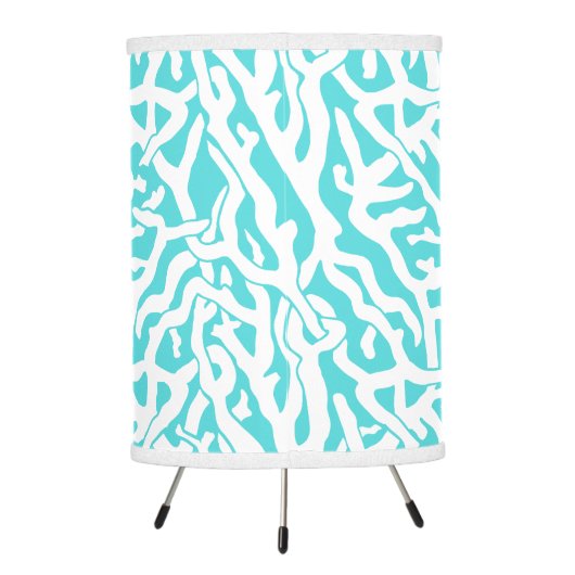 Beach Coral Reef Pattern Nautical White Blue Tripod Lamp (Back)