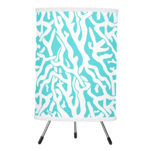 Beach Coral Reef Pattern Nautical White Blue Tripod Lamp