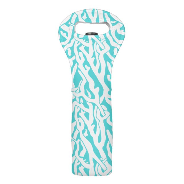 Beach Coral Reef Pattern Nautical White Blue Wine Bag (Front)
