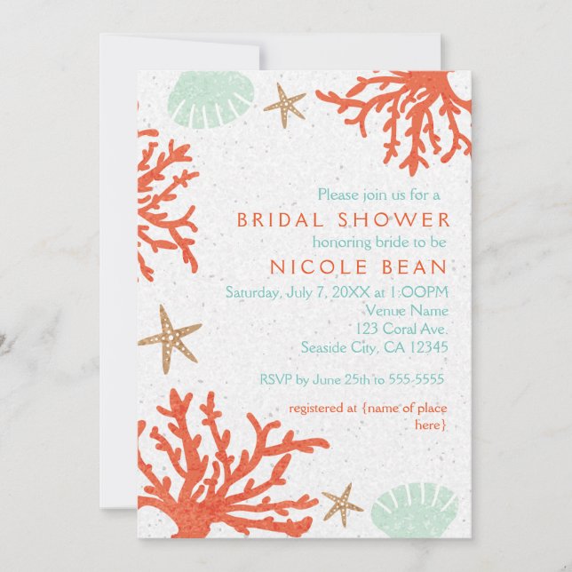 Beach Coral Reef Sea Shell & Starfish Invitations (Front)