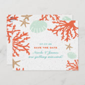 Beach Coral Reef Sea Shell Starfish Save The Date Announcement Postcard (Front/Back)