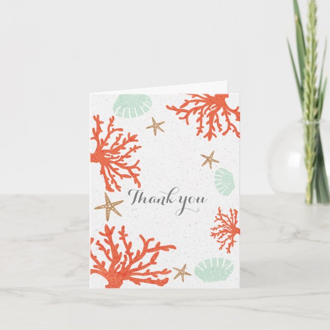 Beach Coral Reef Sea Shell Starfish Thank You Card (Front)