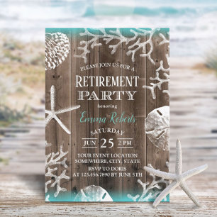 Beach Coral Reef Starfish Barn Wood Retirement Invitation