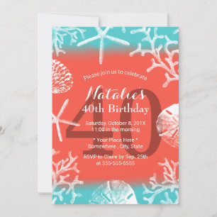 Beach Coral Reef Starfish Fabulous 40 Birthday Invitation