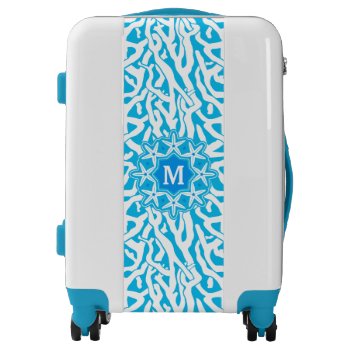 Beach Coral Reef Starfish Monogram | Bright Blue Luggage by FancyCelebration at Zazzle