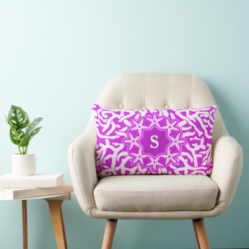 Beach Coral Reef Starfish Monogram _ Bright Purple Lumbar Pillow