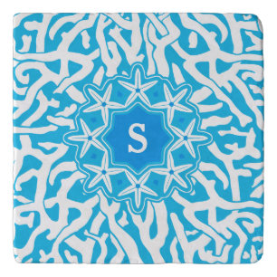 Beach Coral Reef Starfish Monogram in Bright Blue Trivet