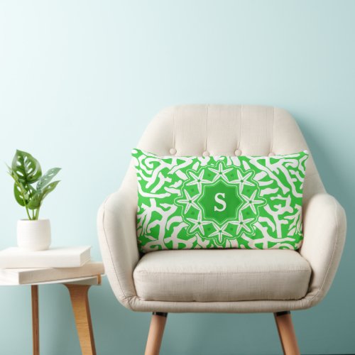 Beach Coral Reef Starfish Monogram in Lime Green Lumbar Pillow