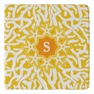 Beach Coral Reef Starfish Monogram in Sunny Yellow Trivet