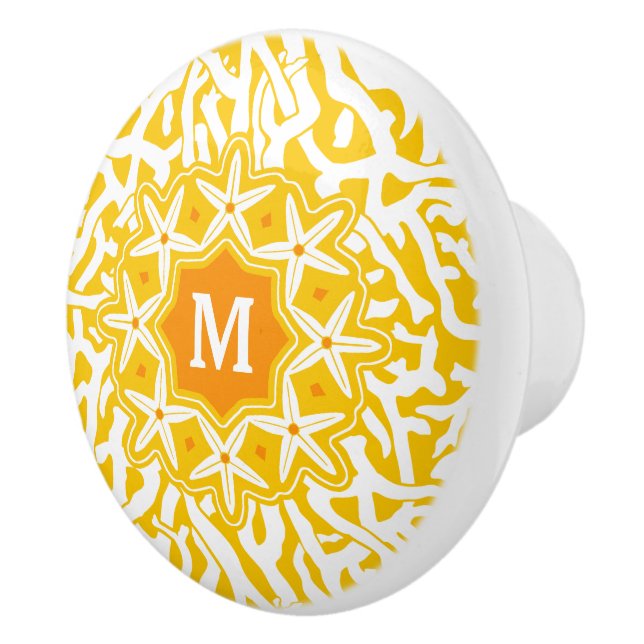 Beach Coral Reef Starfish Monogram Sunny Yellow Ceramic Knob (Right)