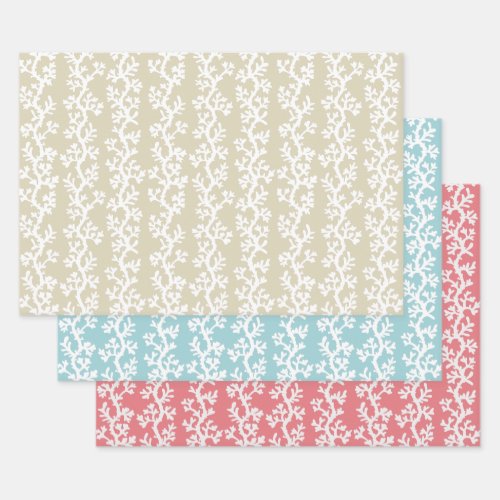 Beach Coral Reef Striped Pattern  Nautical Colors Wrapping Paper Sheets