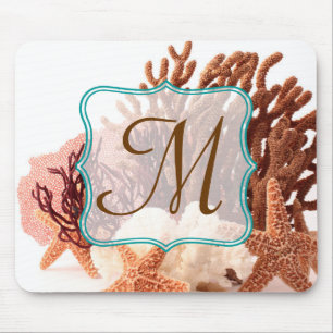 Beach Coral Star Fish Monogram Initial Mouse Pad