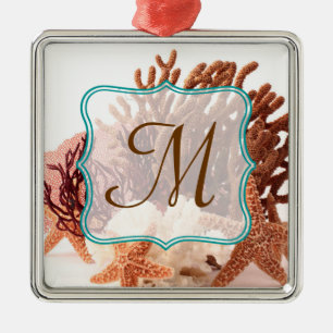 Beach Coral Star Fish Monogram Initial Ornament