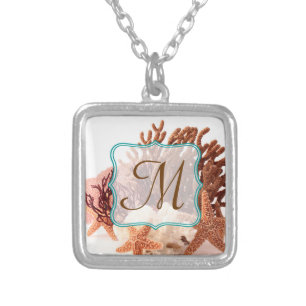 Beach Coral Star Fish Sand Ocean Monogram Necklace