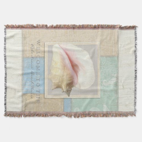 Beach Cottage Home Seashore Shells Personalized Throw Blanket