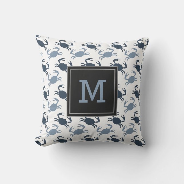 Beach Cottage Outdoor Pillows Nautical Blue Crabs (Front)