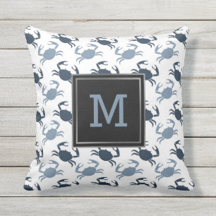 Beach Cottage Outdoor Pillows Nautical Blue Crabs