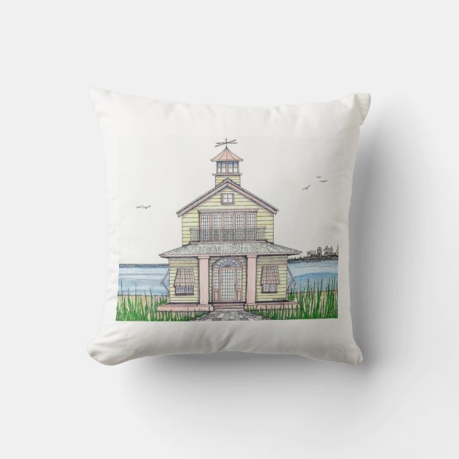 Beach Cottage Pillow with white back (Front)