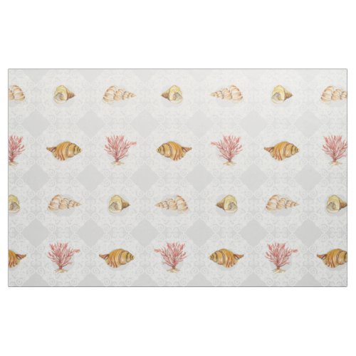 Beach Cottage Watercolor Seashell Coral Pattern Fabric