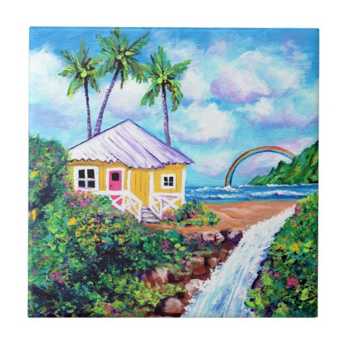 Beach Cottage with Waterfall  Ceramic Tile