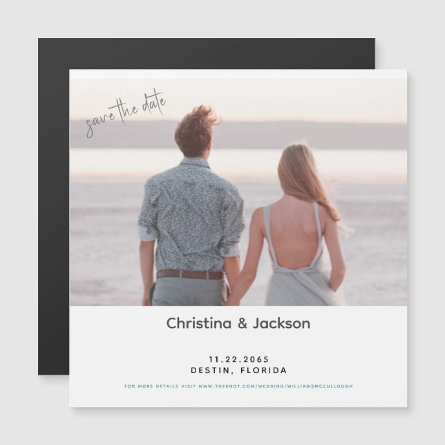 Beach Couple Photo Modern Font Save the Date Magnetic Invitation (Front/Back)