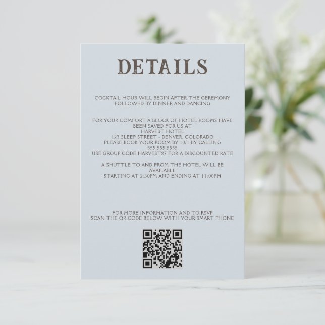 Beach Couple QR Code and Details Enclosure Card (Standing Front)