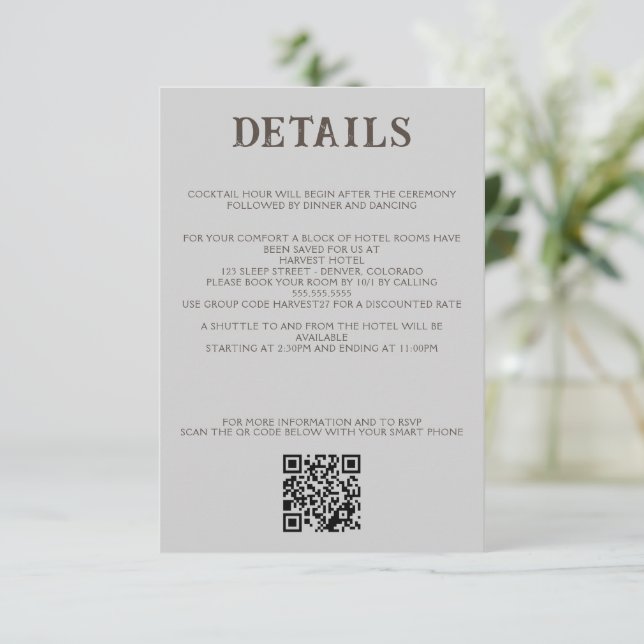 Beach Couple QR Code and Details Enclosure Card (Standing Front)