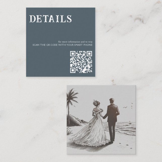Beach Couple QR Code Enclosure Card (Front/Back)