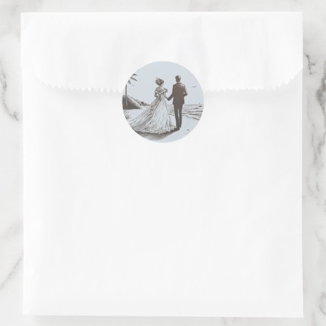 Beach Couple Wedding Classic Round Sticker (Bag)